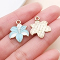 Blue and white enamel lily flower charms with gold plating for DIY jewelry making - Two-Tone Lily Flower Style (24829)