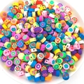 Perles en pâte polymère colorées avec motifs floraux pour bijoux DIY en plateau - Fleur Ronde (14049) / 100 Pièces/Paquet (9mm)