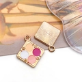 Colgante cuadrado de esmalte con gotas de flores coloridas y baño de oro para joyas DIY - Caja de Maquillaje Cuadrada Esmaltada Oro KC (12277) / 19x23mm