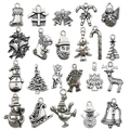 Colgantes navideños de aleación de plata antigua para joyería DIY y manualidades festivas - Juego de 22 Dijes de Navidad de Plata Antigua