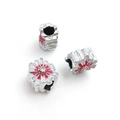 European style silver large hole bead with pink enamel daisy flower and crystal charm - Flower Large Hole Bead (14674)