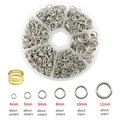 Silver open jump rings set in organizer box with six sizes and brass ring tool - White K (With Opener)