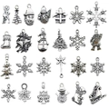 Antiksilberne Weihnachtsanhänger aus Legierung mit Schneeflocken und Rentierformen - M41-Antiksilber Weihnachten (25 Stile x 3)