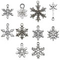 Set mit 10 silbernen Schneeflocken-Anhängern aus Legierung für DIY-Schmuck und Basteln - M5-Antiksilber Schneeflocke (10 Stile x 9)