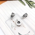Three pieces of antique silver alloy spacer beads with horizontal grooves for charm bracelets - Hanging Bail 8x12mm Hole 4.5mm-1g-8895