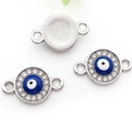 Ciondolo malocchio argentato con smalto blu e strass brillanti per bracciali creativi - Occhio Argentato