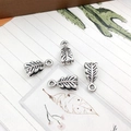Silver vintage leaf charms set of 4 for DIY jewelry and custom pendant bracelets - Hanging Bail 6x14mm Hole 2mm-0.6g-8913