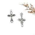 Antique silver Celtic cross pendant showing front and back view for DIY jewelry making - Crucifix Cross (9822)