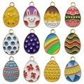Set of 12 colorful enamel Easter egg pendants with cartoon bunny and chick patterns - 12 Designs x 2 Each Easter Eggs