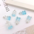 Blue and white gradient resin bear charms with metal hooks for DIY jewelry making - White Blue Gradient Style (12565)