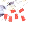 Set of 6 red resin gummy bear pendants with metal rings for DIY jewelry making - Red Style (12572)
