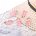 Five translucent pink resin bear pendants with silver metal rings for DIY jewelry making - Pink Style (12573)
