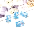 Set of 4 blue resin candy pendants with glitter and Sweet text for DIY jewelry - Blue Rectangular Candy (12579)