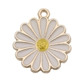 Alloy daisy flower pendant with white oil-dripping petals and golden base for DIY jewelry - White Large Sunflower Style