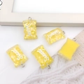 Five yellow resin candy pendants with glitter fill and Sweet engraving for DIY jewelry - Yellow Rectangular Candy (12582)