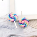 Colorful spiral resin lollipop charms with silver rings for DIY jewelry and crafts - Multicolor Round Lollipop (12583)
