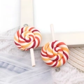 Red and orange spiral lollipop resin pendant with dual silver metal ring connectors - Red Orange Round Lollipop (12584)