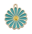 Blaugrüner Emaille-Gänseblümchen-Anhänger mit goldenem Rand und Öse für DIY-Schmuck - Seeblauer Großer Sonnenblumen-Stil