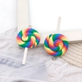 Rainbow swirl lollipop resin charms with metal loops for DIY jewelry and crafts - Rainbow Color Lollipop (12587)