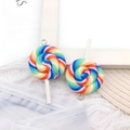 Rainbow swirl lollipop resin charms with white stick and metal ring for DIY jewelry making - Multicolor Swirl Lollipop (12589)