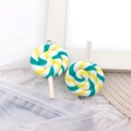 Swirl resin lollipop charms with yellow and blue spiral texture and silver metal ring - Yellow Green Round Lollipop (12590)