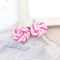 Pink and white swirl lollipop resin charm pendant with silver metal ring for DIY jewelry - Rose Pink Round Lollipop (12591)