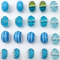 Surtido de cuentas de resina azul con agujeros grandes y núcleo de plata para DIY - Cuentas de la Serie Azul (HK782) / Juego de 20 Piezas / Serie Azul