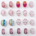 Pack de 20 cuentas de resina rosa con rayas arcoíris y diamantes para joyería de DIY - Cuentas de la Serie Rosa (HK783) / Juego de 20 Piezas / Serie Rosa