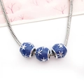 Bracelet chaîne serpent en argent avec trois perles en émail bleu foncé et flocons blancs - Flocon Bleu (15237)