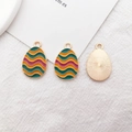 Easter egg enamel pendant charms with colorful wave patterns and gold finish plating - Wavy Pattern Egg