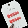Faux ongles faits main œil de chat rose corail, forme ronde courte avec reflets arc-en-ciel - XS / Rose Corail Pailleté