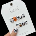 Handmade Halloween press-on nails with cute pumpkin, ghost and mummy hand-painted designs - Extra Small (XS) / Hand-painted Halloween Pumpkin