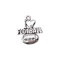 Retro silver metal football pendant featuring heart design and football lettering - I Love Football Heart Style (4951)