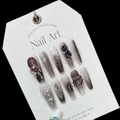 Handmade dark butterfly press-on nails with grey gradient, 3D floral and gem accents - Extra Small (XS) / Cool Dark Butterfly