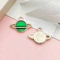 Green enamel planet charm in gold alloy for DIY jewelry and accessory making - Round Star Satellite Earth (13541) / Green