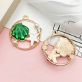 Green shell and starfish gold alloy charms with imitation pearls for DIY jewelry - Round Ocean Starfish Shell (12042)