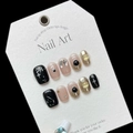 Set di unghie finte fatte a mano con graffiti a specchio e decorazione sole cuore nero - XS