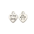 Vintage silver heart pendant featuring my Dog text and paw print for DIY necklaces - Heart My Dog (7277) / 1 Piece (10×13mm) / Antique Silver