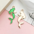 Mermaid tail pendants in green enamel and gold finish for DIY jewelry making - Mermaid Style (10964)