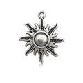 Vintage silver sun charm pendant with wave rays and dot texture for DIY jewelry making - Antique Silver Sun Pendant (7187) / 1 Piece (25x28mm) / Antique Silver