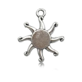 Silver vintage sun-shaped alloy pendant with curved sunburst rays and top hanging loop - Flame Sun Pendant (7699) / 1个装 (16x19mm) / Silver