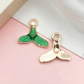 Green oil-dripped fish tail alloy pendant charm with golden metal edges for DIY jewelry - Mermaid Tail (10969)
