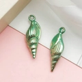 Green conch shell pendants with metallic finish and top loop for DIY jewelry making - Ocean Conch (12351)