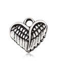 Antique silver alloy heart-shaped wing pendant with realistic feather textures - 13335 Wing Heart (13335)
