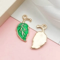 Green enamel leaf charms in gold finish for DIY jewelry making handmade accessories - Leaf Style (9955)