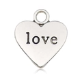 Silver vintage heart pendant with love engraving and polished metal finish charm - Love Letter Antique Silver Heart Style (11643)