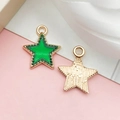 Star-shaped green enamel pendants with gold metal border for DIY jewelry making - Five-pointed Star (13542)