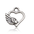 Vintage silver alloy heart pendant with hollow wing design for DIY jewelry making - Wing Heart Style (13333)