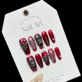 Unghie fatte a mano Lolita con ali di farfalla rosse, catene e cristalli neri - XS / Stile Dark Lolita