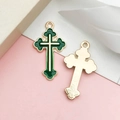 Golden cross pendants with green enamel filling for DIY jewelry making and handmade crafts - Enamel Cross (9949)